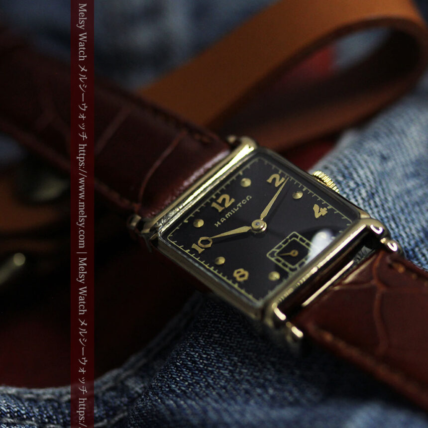 黒と金のコントラストが綺麗なハミルトンのアンティーク腕時計 【1940年頃】-W1624-1