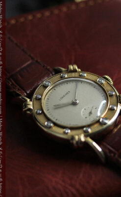 ロンジンのダイアモンドダイアル・金無垢アンティーク腕時計 【1949年製】-W1625-10