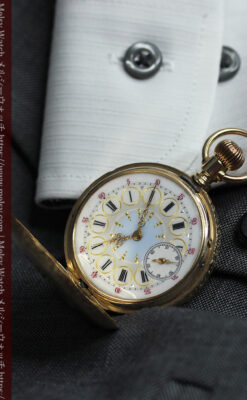 赤い宝石と美しい装飾と文字盤 エルジンの金無垢アンティーク懐中時計 【1899年頃】 箱付き-P2375-10