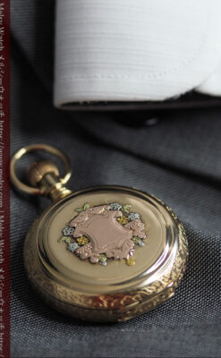 赤い宝石と美しい装飾と文字盤 エルジンの金無垢アンティーク懐中時計 【1899年頃】 箱付き-P2375-11