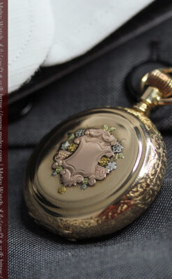 赤い宝石と美しい装飾と文字盤 エルジンの金無垢アンティーク懐中時計 【1899年頃】 箱付き-P2375-12