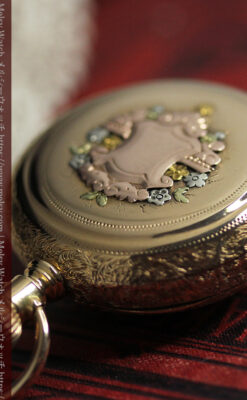 赤い宝石と美しい装飾と文字盤 エルジンの金無垢アンティーク懐中時計 【1899年頃】 箱付き-P2375-19