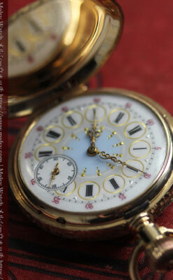 赤い宝石と美しい装飾と文字盤 エルジンの金無垢アンティーク懐中時計 【1899年頃】 箱付き-P2375-20