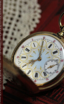 赤い宝石と美しい装飾と文字盤 エルジンの金無垢アンティーク懐中時計 【1899年頃】 箱付き-P2375-22