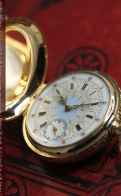赤い宝石と美しい装飾と文字盤 エルジンの金無垢アンティーク懐中時計 【1899年頃】 箱付き-P2375-23