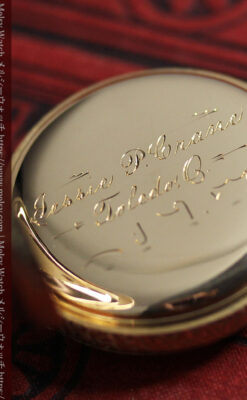 赤い宝石と美しい装飾と文字盤 エルジンの金無垢アンティーク懐中時計 【1899年頃】 箱付き-P2375-26