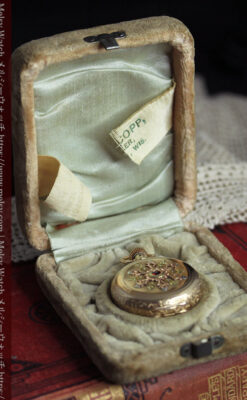 赤い宝石と美しい装飾と文字盤 エルジンの金無垢アンティーク懐中時計 【1899年頃】 箱付き-P2375-29