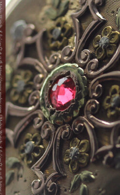 赤い宝石と美しい装飾と文字盤 エルジンの金無垢アンティーク懐中時計 【1899年頃】 箱付き-P2375-3