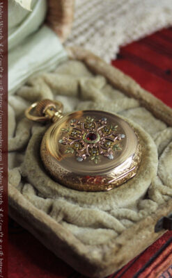 赤い宝石と美しい装飾と文字盤 エルジンの金無垢アンティーク懐中時計 【1899年頃】 箱付き-P2375-30