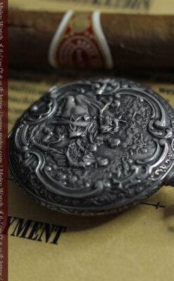 天使と戯れる ロンジンの銀無垢アンティーク懐中時計【1906年頃】-P2376-10