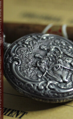 天使と戯れる ロンジンの銀無垢アンティーク懐中時計【1906年頃】-P2376-17