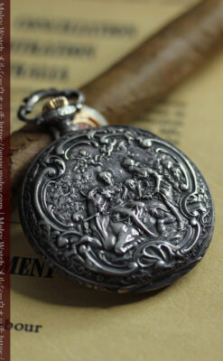 天使と戯れる ロンジンの銀無垢アンティーク懐中時計【1906年頃】-P2376-18