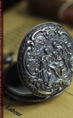 天使と戯れる ロンジンの銀無垢アンティーク懐中時計【1906年頃】-P2376-19