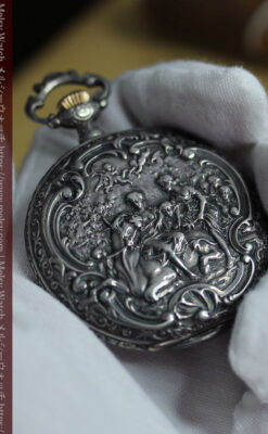 天使と戯れる ロンジンの銀無垢アンティーク懐中時計【1906年頃】-P2376-21