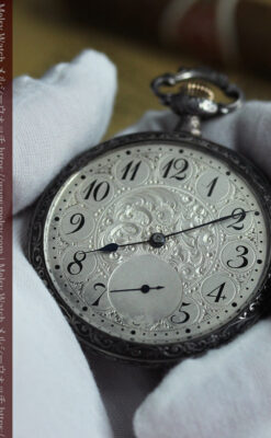 天使と戯れる ロンジンの銀無垢アンティーク懐中時計【1906年頃】-P2376-23