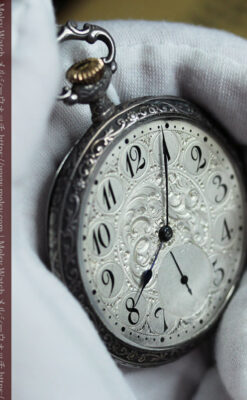 天使と戯れる ロンジンの銀無垢アンティーク懐中時計【1906年頃】-P2376-24