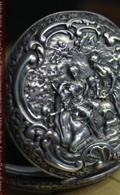 天使と戯れる ロンジンの銀無垢アンティーク懐中時計【1906年頃】-P2376-3