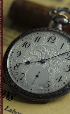 天使と戯れる ロンジンの銀無垢アンティーク懐中時計【1906年頃】-P2376-5