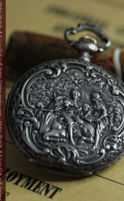 天使と戯れる ロンジンの銀無垢アンティーク懐中時計【1906年頃】-P2376-6