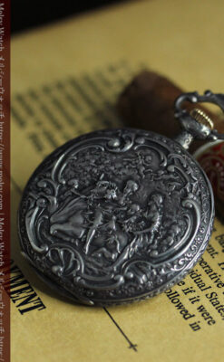 天使と戯れる ロンジンの銀無垢アンティーク懐中時計【1906年頃】-P2376-7