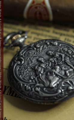 天使と戯れる ロンジンの銀無垢アンティーク懐中時計【1906年頃】-P2376-8