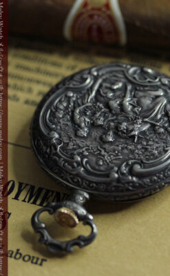 天使と戯れる ロンジンの銀無垢アンティーク懐中時計【1906年頃】-P2376-9