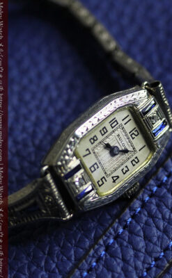ブローバ 金無垢女性用アンティーク腕時計 美しい2色6石の宝石 【1926年製】-W1628-12
