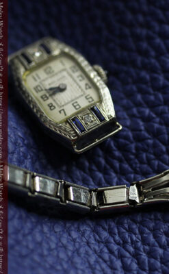 ブローバ 金無垢女性用アンティーク腕時計 美しい2色6石の宝石 【1926年製】-W1628-18