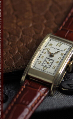 ロンジンの曲線の綺麗な縦長アンティーク金無垢腕時計 【1941年製】-W1630-11