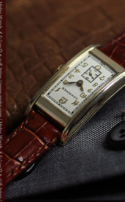 ロンジンの曲線の綺麗な縦長アンティーク金無垢腕時計 【1941年製】-W1630-16