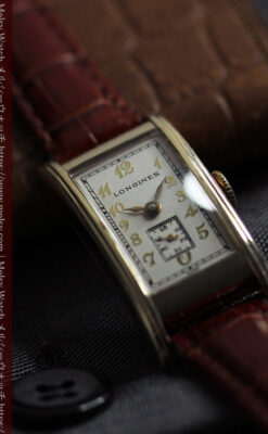 ロンジンの曲線の綺麗な縦長アンティーク金無垢腕時計 【1941年製】-W1630-8