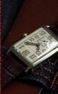 1世紀という渋さが光る ロンジンの長方形アンティーク金無垢腕時計 【1926年頃】-W1633-10