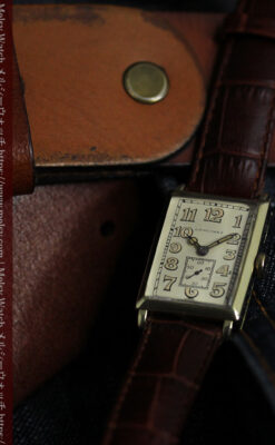 1世紀という渋さが光る ロンジンの長方形アンティーク金無垢腕時計 【1926年頃】-W1633-14