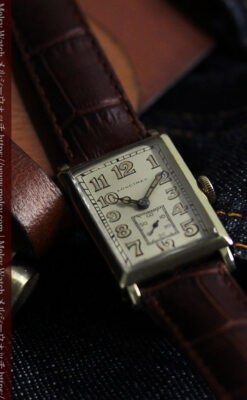 1世紀という渋さが光る ロンジンの長方形アンティーク金無垢腕時計 【1926年頃】-W1633-16