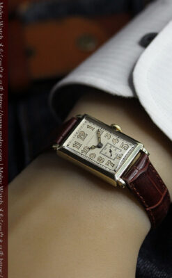 1世紀という渋さが光る ロンジンの長方形アンティーク金無垢腕時計 【1926年頃】-W1633-20