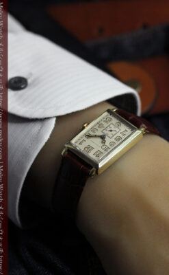 1世紀という渋さが光る ロンジンの長方形アンティーク金無垢腕時計 【1926年頃】-W1633-22