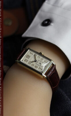 1世紀という渋さが光る ロンジンの長方形アンティーク金無垢腕時計 【1926年頃】-W1633-23