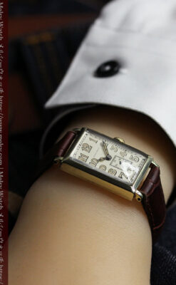 1世紀という渋さが光る ロンジンの長方形アンティーク金無垢腕時計 【1926年頃】-W1633-24