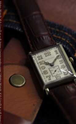 1世紀という渋さが光る ロンジンの長方形アンティーク金無垢腕時計 【1926年頃】-W1633-6