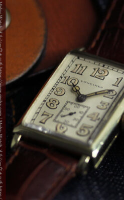 1世紀という渋さが光る ロンジンの長方形アンティーク金無垢腕時計 【1926年頃】-W1633-8
