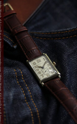 1世紀という渋さが光る ロンジンの長方形アンティーク金無垢腕時計 【1926年頃】-W1633-9