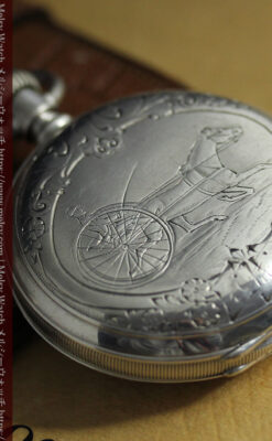 競走馬を走らせる紳士 ロンジンの銀無垢アンティーク懐中時計 【1884年頃】-P2380-10