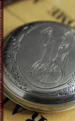 競走馬を走らせる紳士 ロンジンの銀無垢アンティーク懐中時計 【1884年頃】-P2380-11