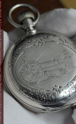 競走馬を走らせる紳士 ロンジンの銀無垢アンティーク懐中時計 【1884年頃】-P2380-12
