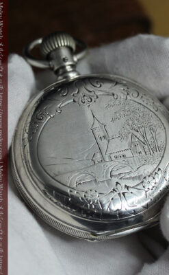 競走馬を走らせる紳士 ロンジンの銀無垢アンティーク懐中時計 【1884年頃】-P2380-13