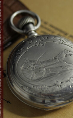 競走馬を走らせる紳士 ロンジンの銀無垢アンティーク懐中時計 【1884年頃】-P2380-2