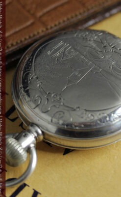 競走馬を走らせる紳士 ロンジンの銀無垢アンティーク懐中時計 【1884年頃】-P2380-5