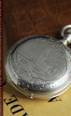 競走馬を走らせる紳士 ロンジンの銀無垢アンティーク懐中時計 【1884年頃】-P2380-9