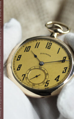 個性的な辛子色を楽しむイリノイのアンティーク懐中時計 【1920年頃】-P2381-14