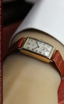 英国ベンソン 品のある縦長の金無垢アンティーク腕時計 【1949年頃】-W1636-17